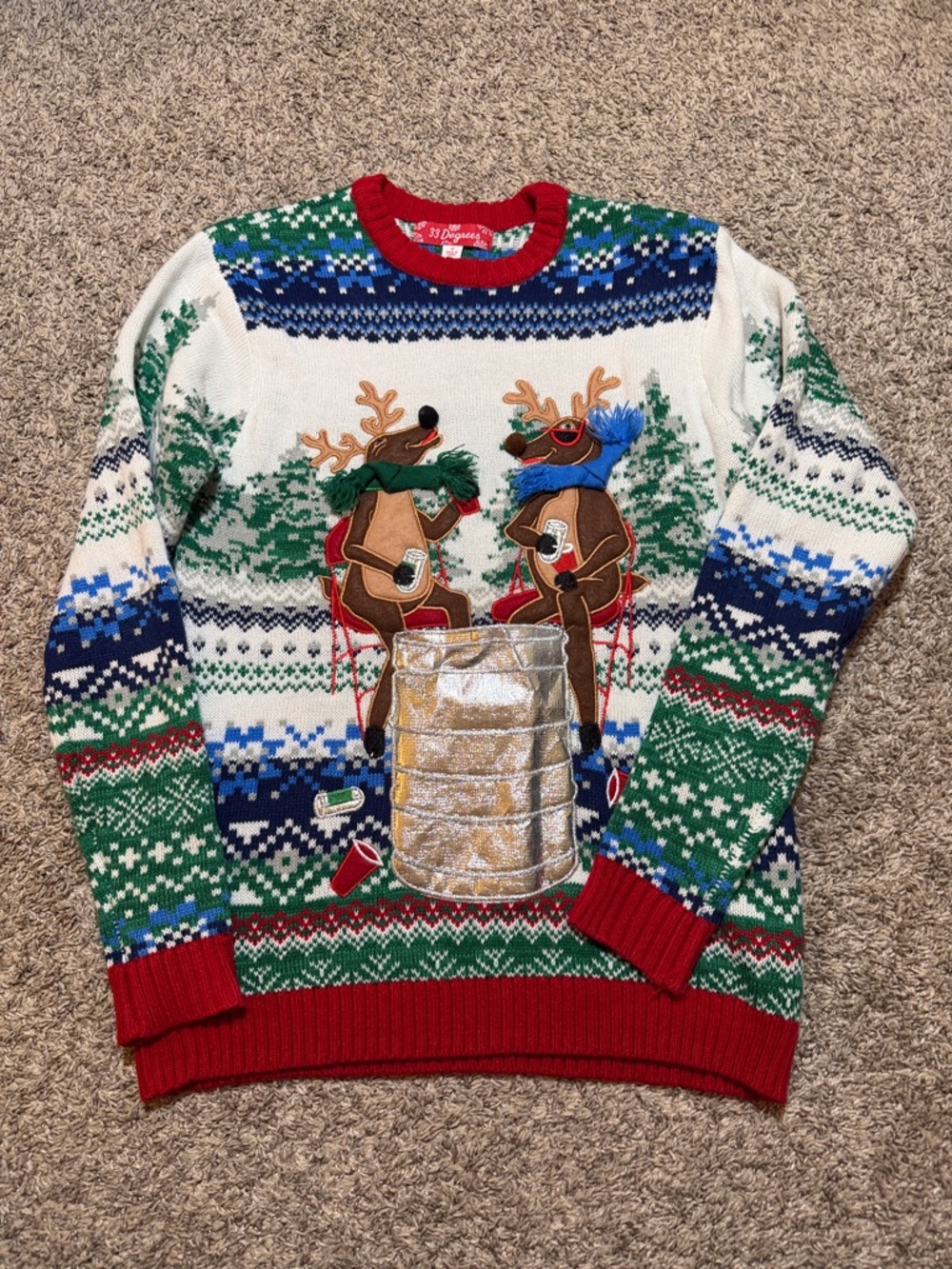 Festive Reindeer Knit Sweater - Red, Green & White